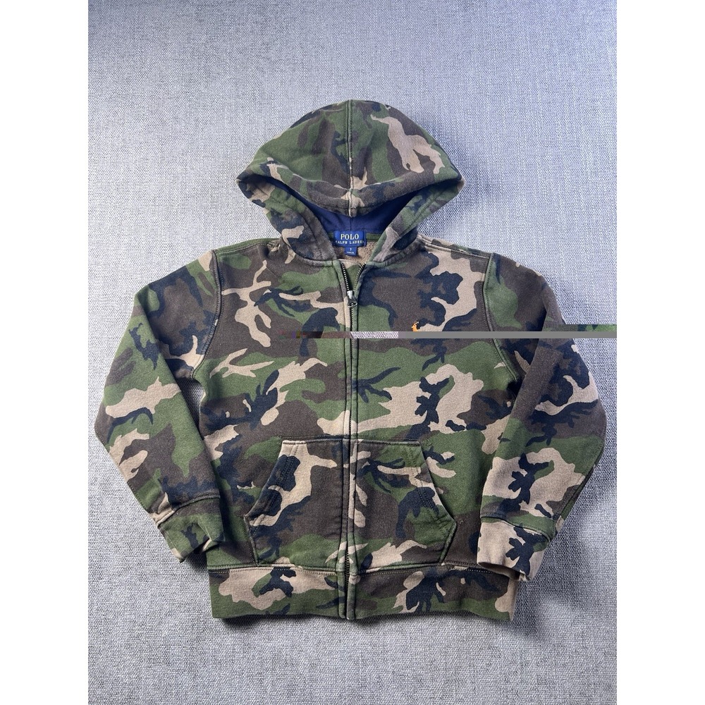 Polo Ralph Lauren Jacket Youth 7 Boys Camouflage Full Zip Hooded Pockets Preppy